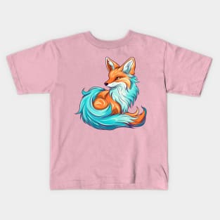 Whimsical fluffy red fox with cyan fur Kids T-Shirt